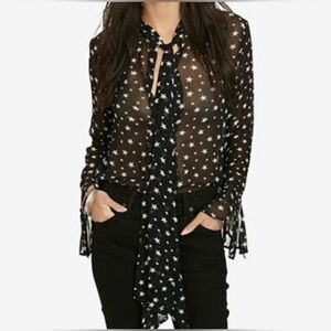 Denim & Supply Ralph Lauren Black Star Blouse Tie Neck M